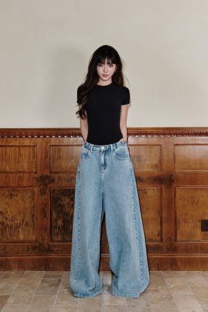 Vintage Distressed High-Waisted Loose-Fit Women's Casual Floor-Length Jeans - Perfect for Y2K and 90s Style Fashion