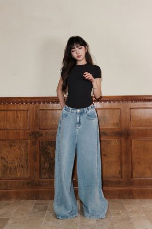 Vintage Distressed High-Waisted Loose-Fit Women's Casual Floor-Length Jeans - Perfect for Y2K and 90s Style Fashion
