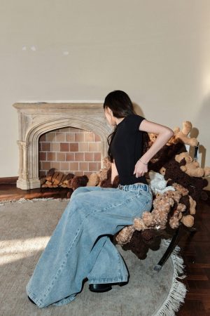 Vintage Distressed High-Waisted Loose-Fit Women's Casual Floor-Length Jeans - Perfect for Y2K and 90s Style Fashion