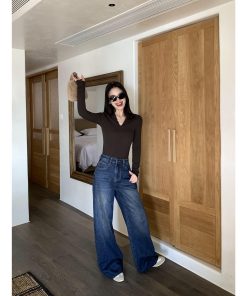 Vintage Distressed High-Waisted Wide-Leg Jeans for Women - Casual Loose Straight Pants for Autumn and Winter Style