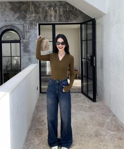 Vintage Distressed High-Waisted Wide-Leg Jeans for Women - Casual Loose Straight Pants for Autumn and Winter Style