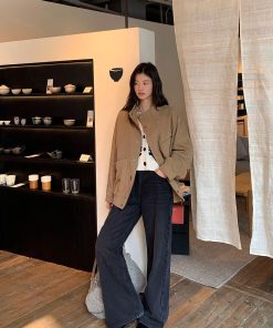 Vintage Distressed High-Waisted Wide-Leg Jeans for Women - Casual Loose Straight Pants for Autumn and Winter Style