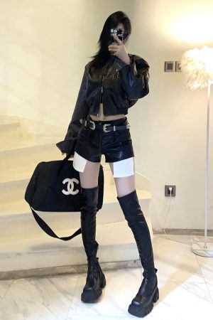 Vintage Distressed Leather Jacket with Double Zipper Design and Stand Collar - Short Loose Fit, Y2K Style