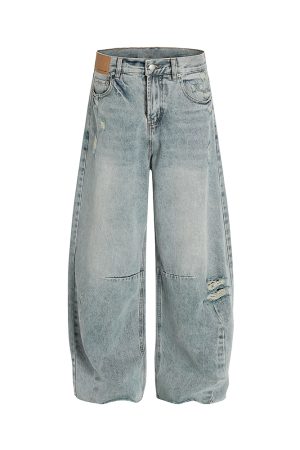 Vintage Distressed Loose Baggy Curved Pants - Trendy American Retro Style for Summer 2025