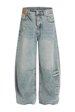 Vintage Distressed Loose Baggy Curved Pants - Trendy American Retro Style for Summer 2025