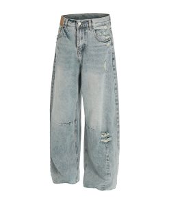 Vintage Distressed Loose Baggy Curved Pants - Trendy American Retro Style for Summer 2025