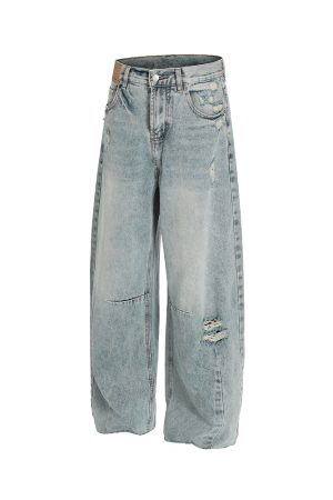 Vintage Distressed Loose Baggy Curved Pants - Trendy American Retro Style for Summer 2025
