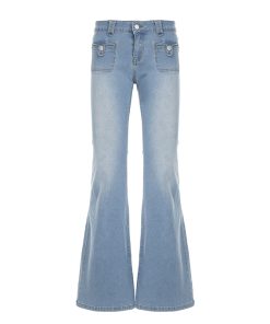 Vintage Distressed Low-Waist Flared Jeans for Women - Casual Street Style Slim Fit American 90s Fashion