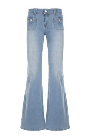 Vintage Distressed Low-Waist Flared Jeans for Women - Casual Street Style Slim Fit American 90s Fashion