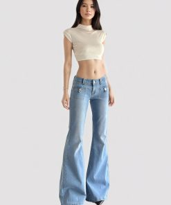 Vintage Distressed Low-Waist Flared Jeans for Women - Casual Street Style Slim Fit American 90s Fashion