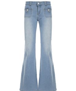 Vintage Distressed Low-Waist Flared Jeans for Women - Casual Street Style Slim Fit American 90s Fashion