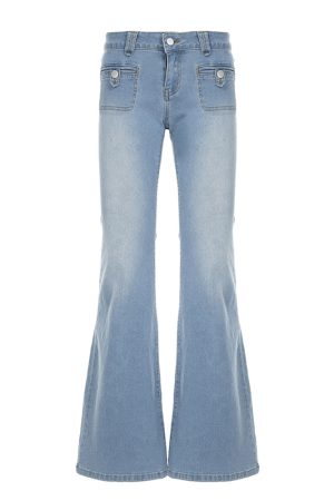 Vintage Distressed Low-Waist Flared Jeans for Women - Casual Street Style Slim Fit American 90s Fashion