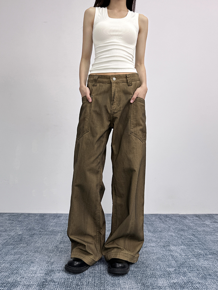 Vintage Distressed Oversized Flared Work Pants for Women, Loose Wide-Leg Casual Trousers, American Trendy Style Vintage Distressed Oversized Flared Work Pants for Women, Loose Wide-Leg Casual Trousers, American Trendy Style