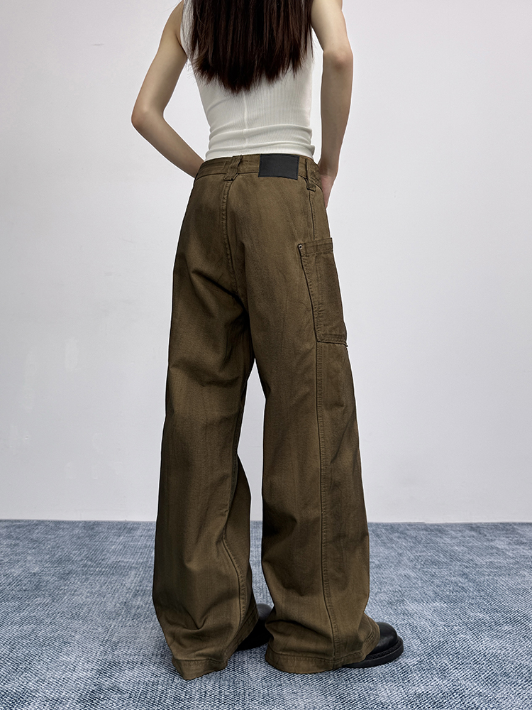 Vintage Distressed Oversized Flared Work Pants for Women, Loose Wide-Leg Casual Trousers, American Trendy Style Vintage Distressed Oversized Flared Work Pants for Women, Loose Wide-Leg Casual Trousers, American Trendy Style