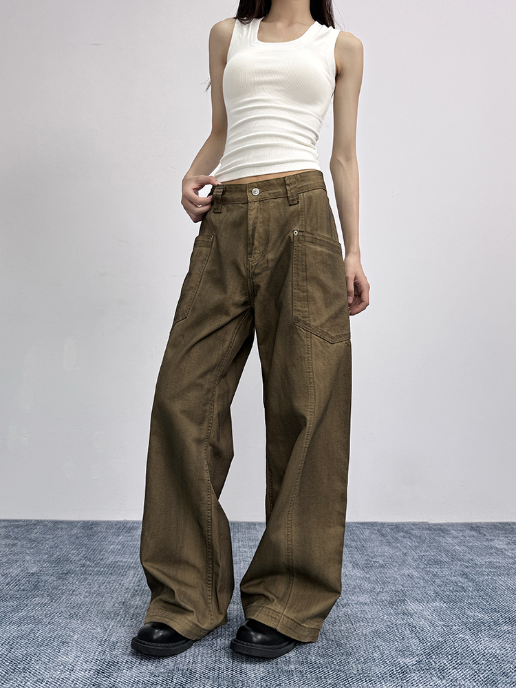 Vintage Distressed Oversized Flared Work Pants for Women, Loose Wide-Leg Casual Trousers, American Trendy Style Vintage Distressed Oversized Flared Work Pants for Women, Loose Wide-Leg Casual Trousers, American Trendy Style