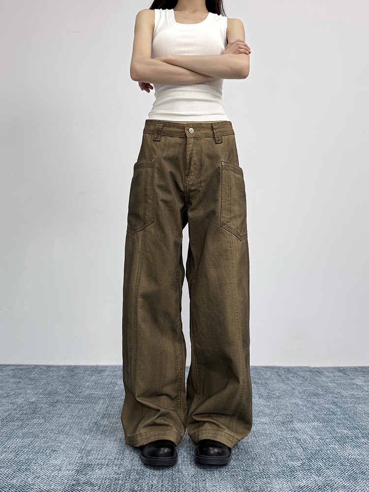 Vintage Distressed Oversized Flared Work Pants for Women, Loose Wide-Leg Casual Trousers, American Trendy Style Vintage Distressed Oversized Flared Work Pants for Women, Loose Wide-Leg Casual Trousers, American Trendy Style