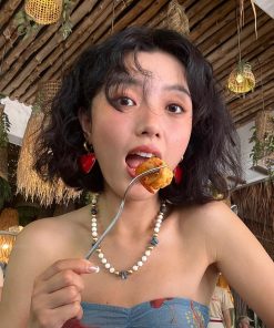 Vintage Distressed Red Heart Stud Earrings - Minimalist Light Luxury Accessories for Unique Personal Style