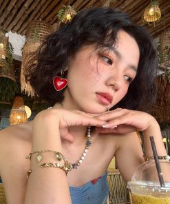 Vintage Distressed Red Heart Stud Earrings - Minimalist Light Luxury Accessories for Unique Personal Style