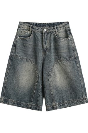 Vintage Distressed Washed Denim Shorts for Men and Women - Summer High-End Loose Wide-Leg Straight Casual Capris