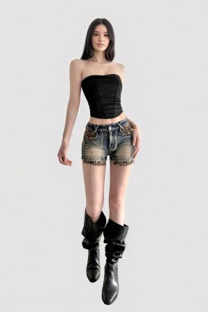 Vintage Distressed White Leopard Print Ripped Denim Shorts for Women - Hot Girl Slim Fit Ultra Short Subculture Style