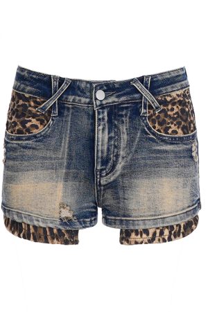 Vintage Distressed White Leopard Print Ripped Denim Shorts for Women - Hot Girl Slim Fit Ultra Short Subculture Style