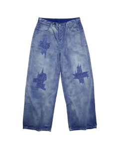 Vintage Distressed Wide-Leg Work Pants - Retro Straight-Leg Jeans for a 90s Inspired Workwear Look