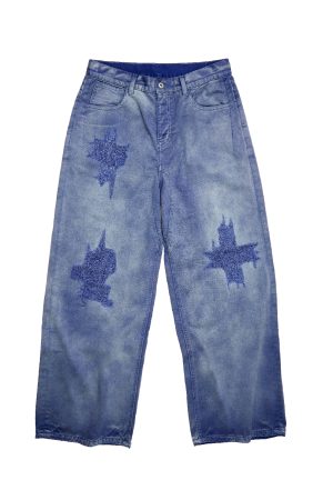 Vintage Distressed Wide-Leg Work Pants - Retro Straight-Leg Jeans for a 90s Inspired Workwear Look