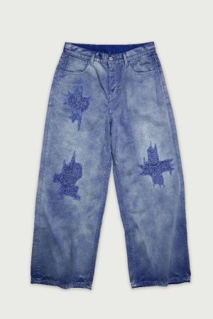 Vintage Distressed Wide-Leg Work Pants - Retro Straight-Leg Jeans for a 90s Inspired Workwear Look