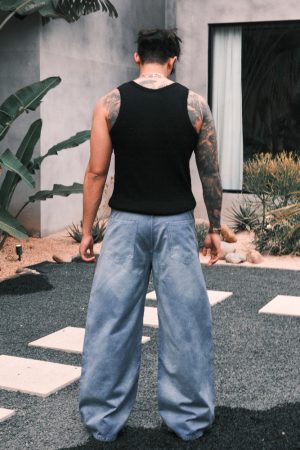 Vintage Distressed Wide-Leg Work Pants - Retro Straight-Leg Jeans for a 90s Inspired Workwear Look