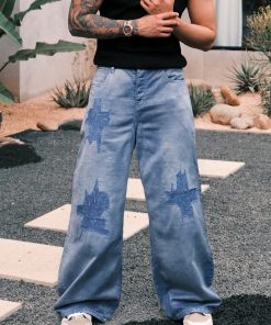 Vintage Distressed Wide-Leg Work Pants - Retro Straight-Leg Jeans for a 90s Inspired Workwear Look