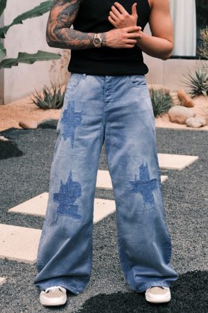 Vintage Distressed Wide-Leg Work Pants - Retro Straight-Leg Jeans for a 90s Inspired Workwear Look