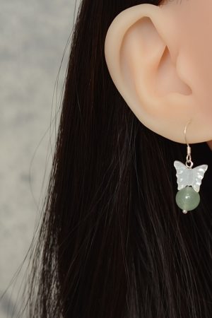 Vintage Dongling Crystal and Butterfly Shell Flower Earrings for Hanfu and Qipao, Natural Green, Elegant Statement Jewelry