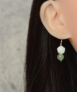 Vintage Dongling Crystal and Butterfly Shell Flower Earrings for Hanfu and Qipao, Natural Green, Elegant Statement Jewelry