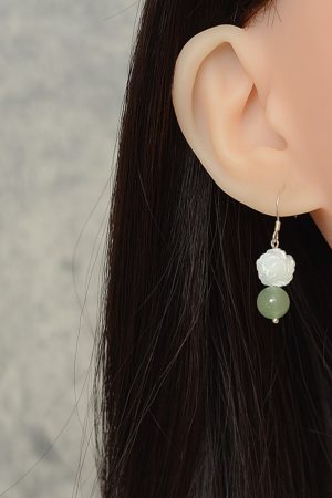 Vintage Dongling Crystal and Butterfly Shell Flower Earrings for Hanfu and Qipao, Natural Green, Elegant Statement Jewelry