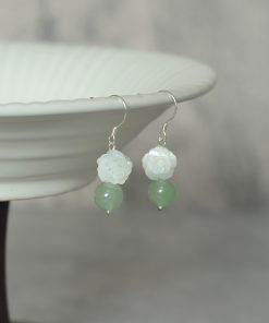 Vintage Dongling Crystal and Butterfly Shell Flower Earrings for Hanfu and Qipao, Natural Green, Elegant Statement Jewelry