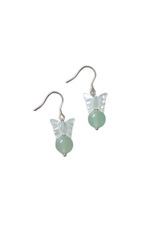 Vintage Dongling Crystal and Butterfly Shell Flower Earrings for Hanfu and Qipao, Natural Green, Elegant Statement Jewelry