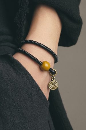 Vintage Ebony Double Circle Couple Bracelets - Simple Versatile Wrist Accessories for Young Fashion Lovers