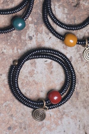 Vintage Ebony Double Circle Couple Bracelets - Simple Versatile Wrist Accessories for Young Fashion Lovers