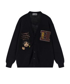 Vintage Embroidered Dreadlocks Little Black Sweater Cardigan Coat for Men and Women - Unisex Knitted Fashion Outerwear