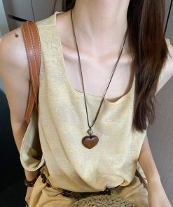 Vintage Ethnic Long Heart Pendant Necklace for Women, Layered Chain Accessory, Unique Sweater Jewelry