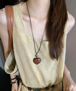 Vintage Ethnic Long Heart Pendant Necklace for Women, Layered Chain Accessory, Unique Sweater Jewelry