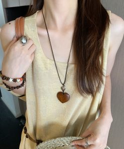 Vintage Ethnic Long Heart Pendant Necklace for Women, Layered Chain Accessory, Unique Sweater Jewelry