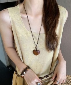 Vintage Ethnic Long Heart Pendant Necklace for Women, Layered Chain Accessory, Unique Sweater Jewelry