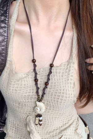 Vintage Ethnic Long Heart Pendant Necklace for Women, Layered Chain Accessory, Unique Sweater Jewelry