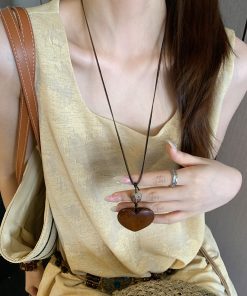 Vintage Ethnic Long Heart Pendant Necklace for Women, Layered Chain Accessory, Unique Sweater Jewelry
