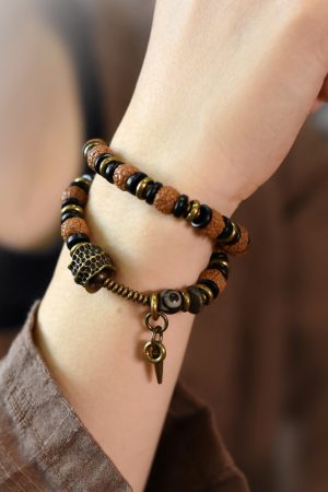 Vintage Ethnic Style Copper Bead Bracelet for Women and Men, Trendy Bodhi Seed Design, Unique Personality Accessories