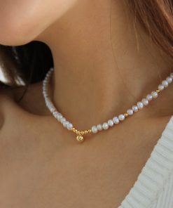 Vintage European American Natural Millet Freshwater Pearl Gold Beads Pendant Bracelet and Necklace Set