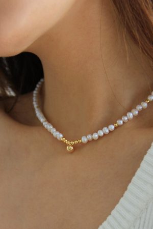 Vintage European American Natural Millet Freshwater Pearl Gold Beads Pendant Bracelet and Necklace Set