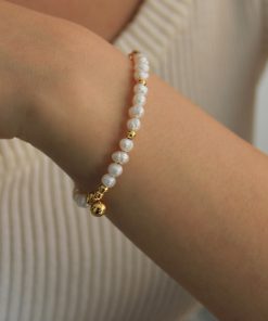 Vintage European American Natural Millet Freshwater Pearl Gold Beads Pendant Bracelet and Necklace Set