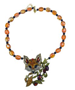 Vintage Exaggerated Design Diamond-Studded Crystal Fox Pendant Necklace Set, Unique Sweater Chain Jewelry for Women